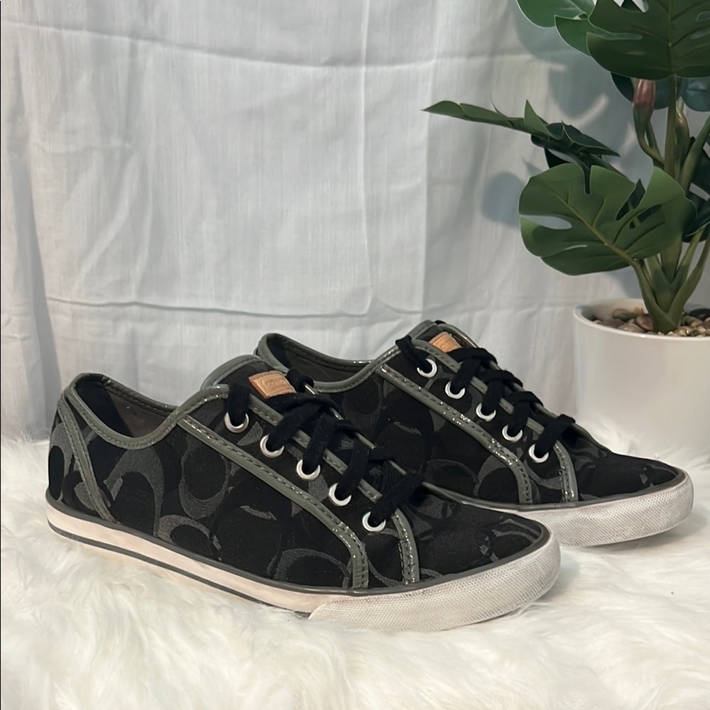 Coach Signature Francesca Black Gray Logo Sneakers Shoes